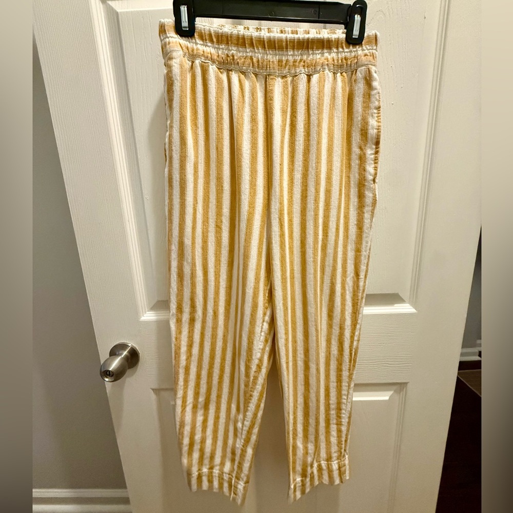 Madewell Yellow and White Striped Waistband Pants With Pockets